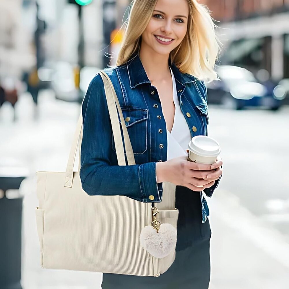 Elegant Black Corduroy Tote Bag - Spacious And Fu… - image 8